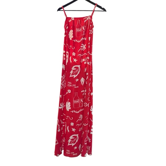 Paper Heart Anthropologie Resort Wear Red Linen Blend Wine Print Maxi Dress NWT - Picture 6 of 13